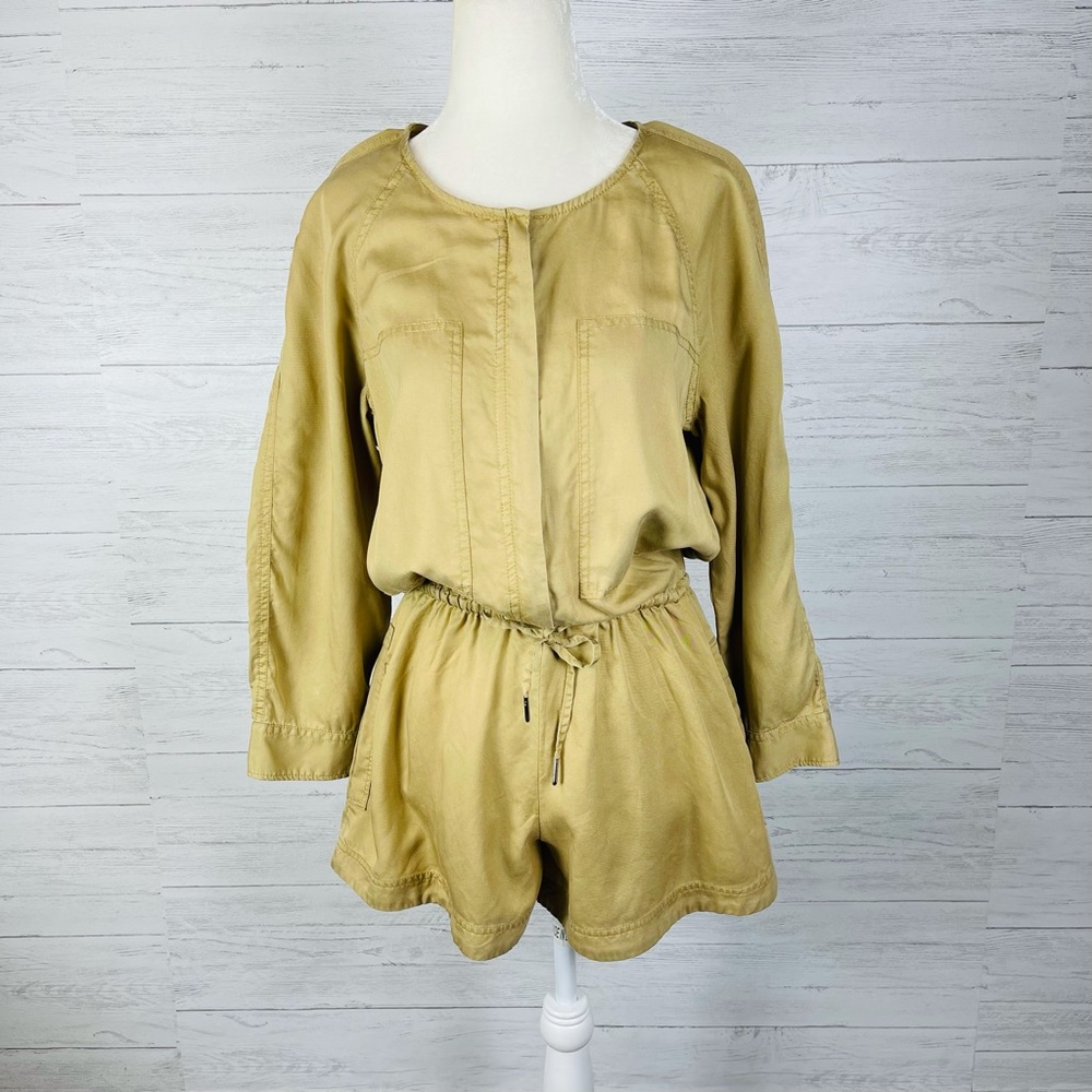 Club Monaco Long Sleeve Khaki Zippered Romper with Pockets
